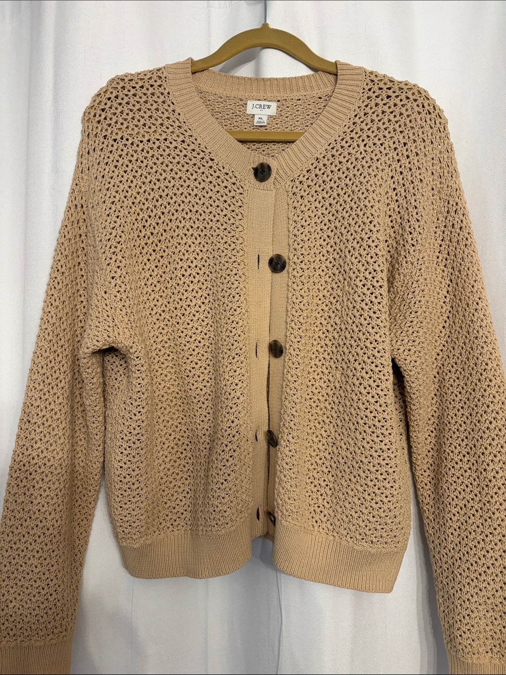 J. Crew Open-Knit Button Cardigan in Tan